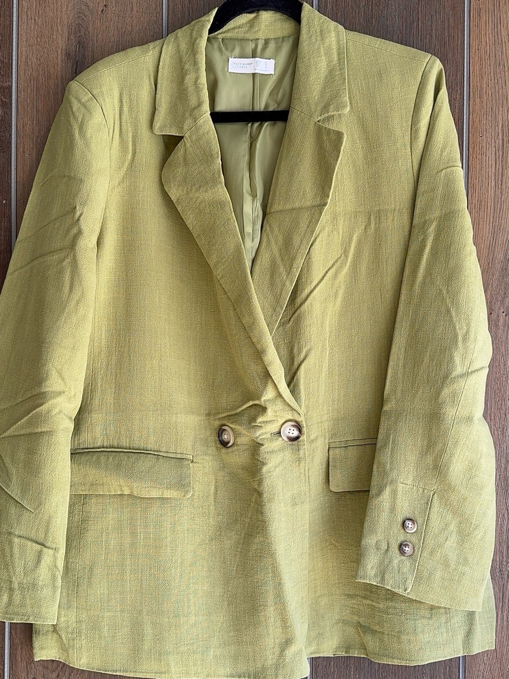 Linen-Blend Green Double-Breasted Blazer